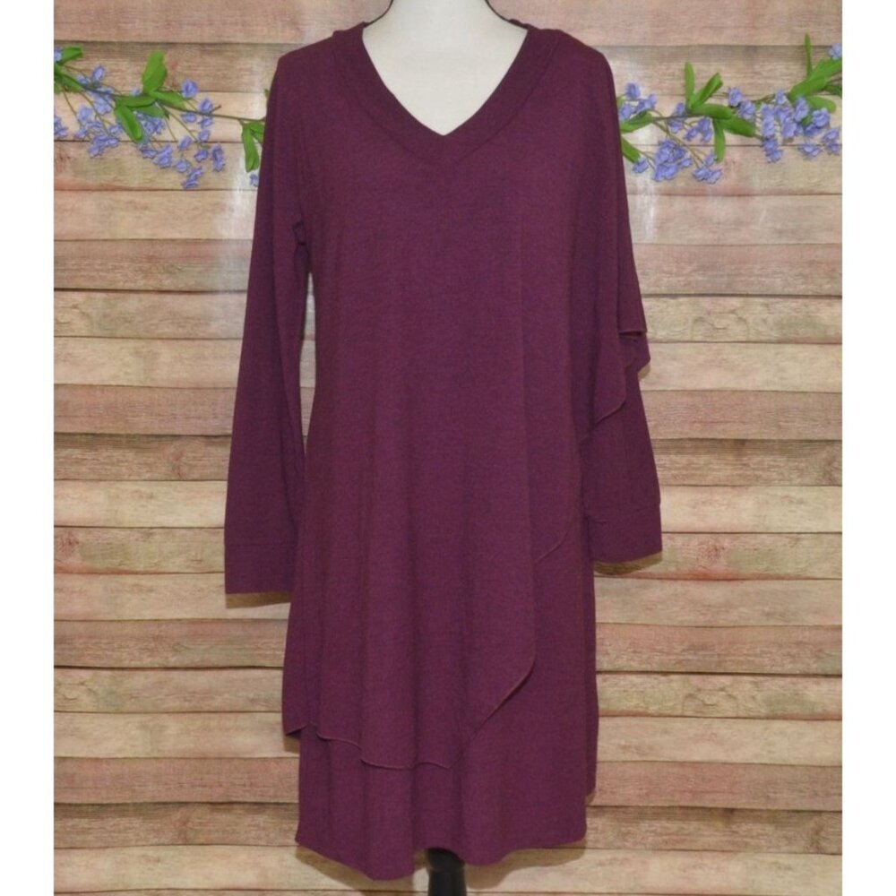 Chic Soft Surroundings Marla Burgundy Draped Cape Dress Size M Stretch Knit
